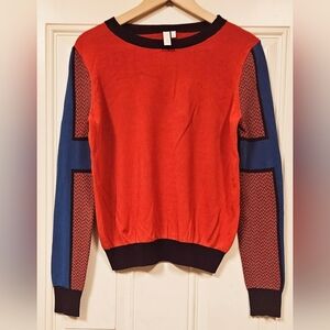 SI-IAE soft long sleeve colorful orange black blue knit sweater size M